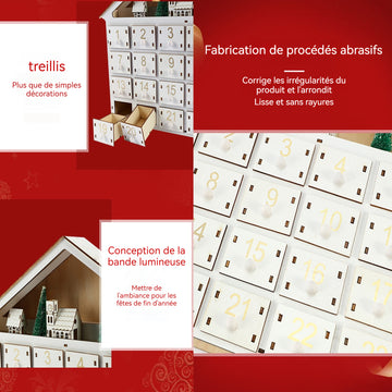 Calendrier de l'avent 24 numéros 41x8x33cm ensemble de scène de village de l'avent de noël bois livré avec des ornements calendrier